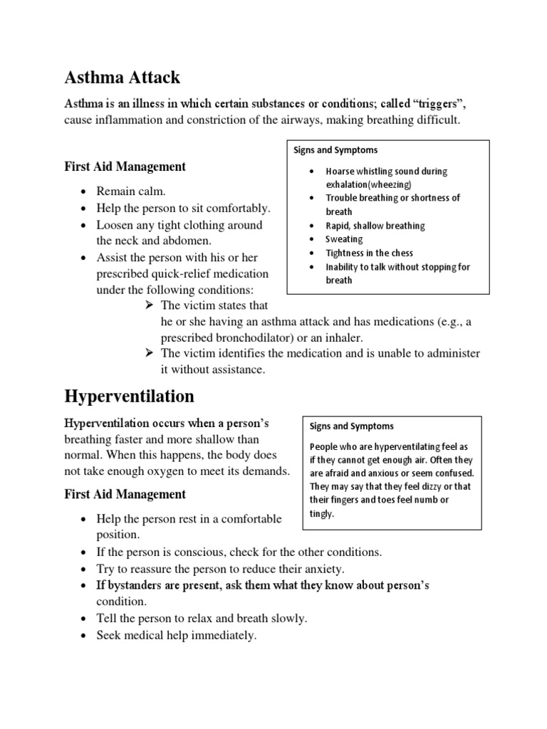 Asthma Attack First Aid Management PDF Hypothermia Hyperthermia