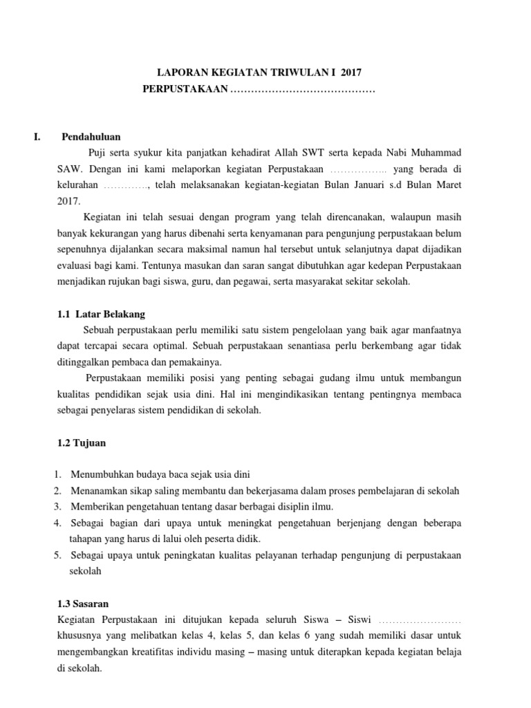 Contoh Laporan Kegiatan Triwulan Perpustakaan Sekolah