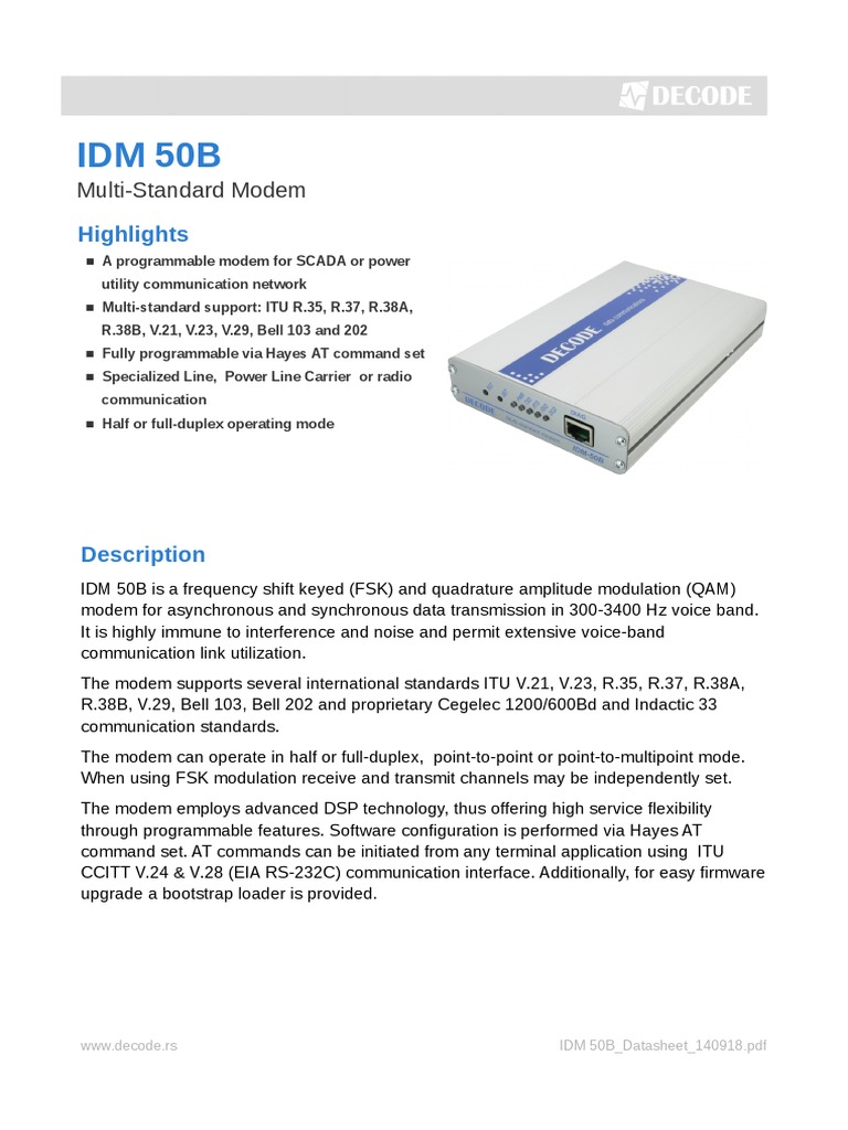 Idm 50B: Multi-Standard Modem | PDF | Modem | Modulation