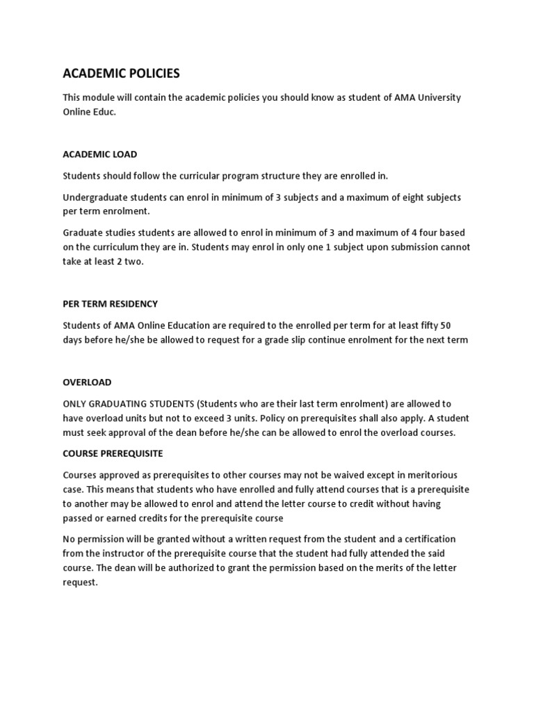 AMA University Online Education Policies | PDF | Students | Thesis