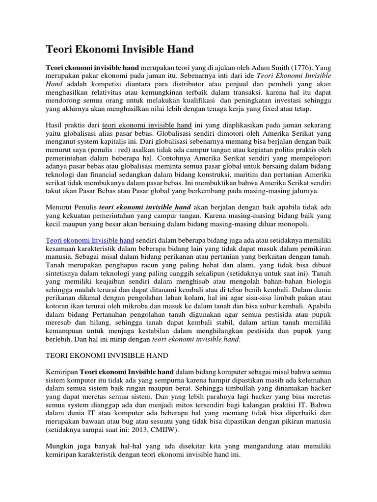 Teori Ekonomi Invisible Hand Pdf