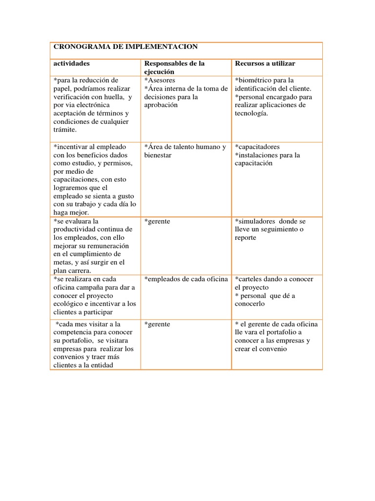 Cronograma de Implementacion | PDF