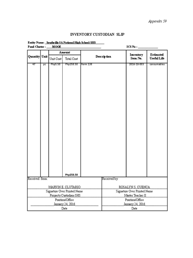 Appendix59INVENTORY CUSTODIAN SLIP.xls Supply Chain Management