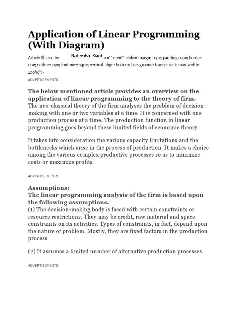 Application of Linear Programming-1 | PDF | Linear Programming | Equations
