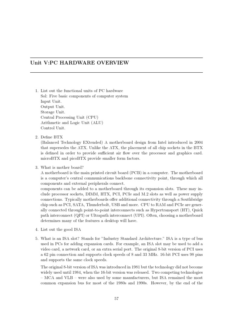 PC Hardware Notes PDF Bios Random Access Memory
