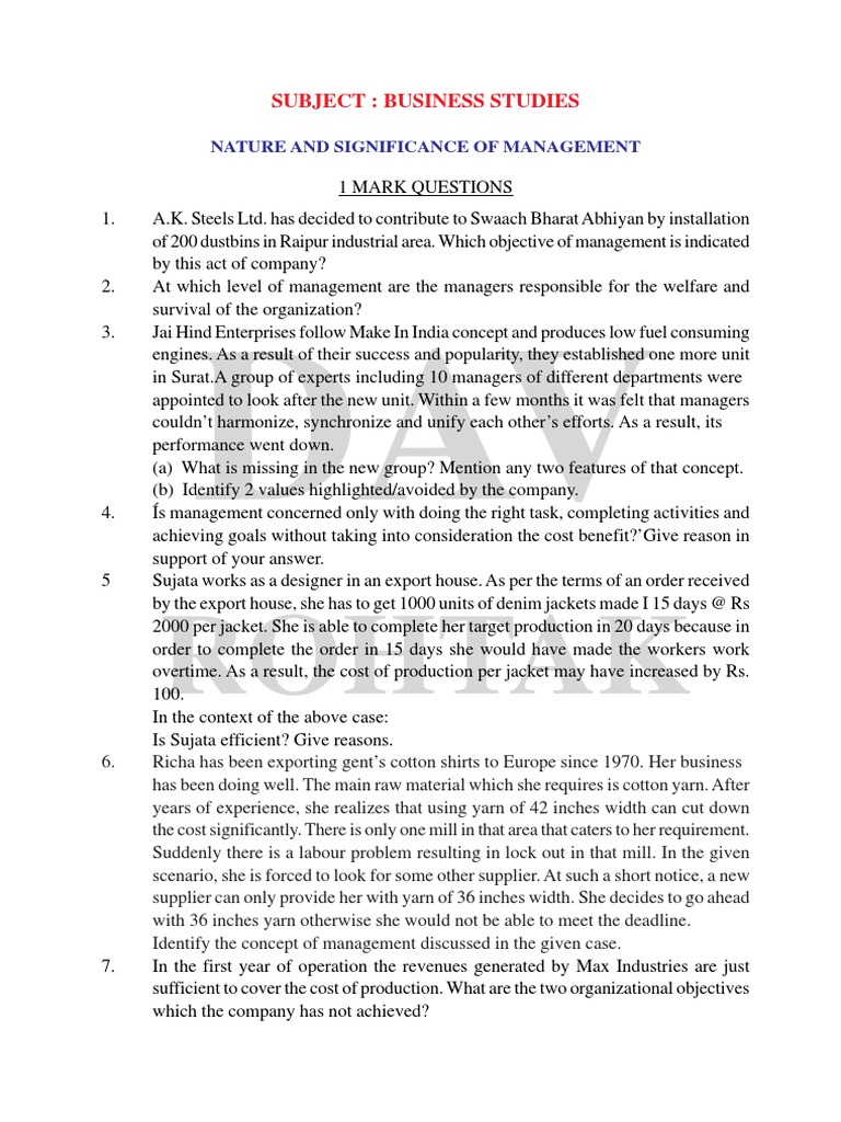 Business Studies Q&A for Management Concepts | PDF | Employment ...