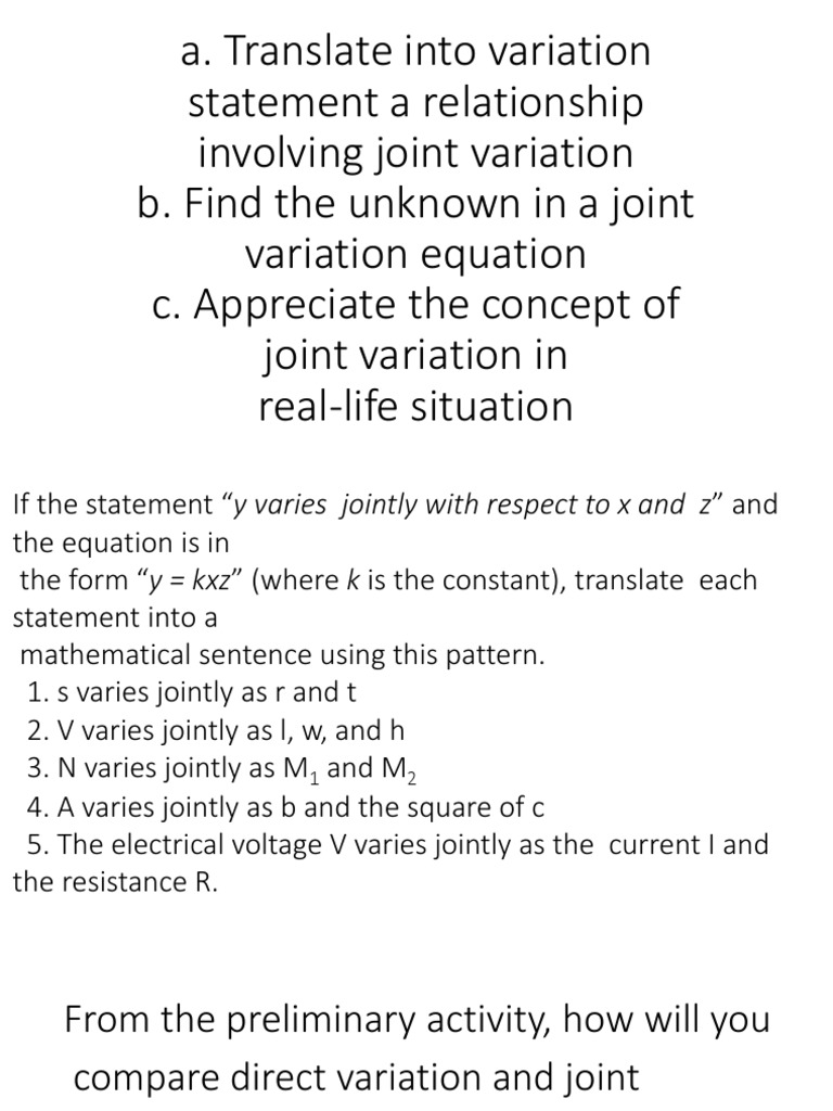 Joint Variation | PDF | Science & Mathematics