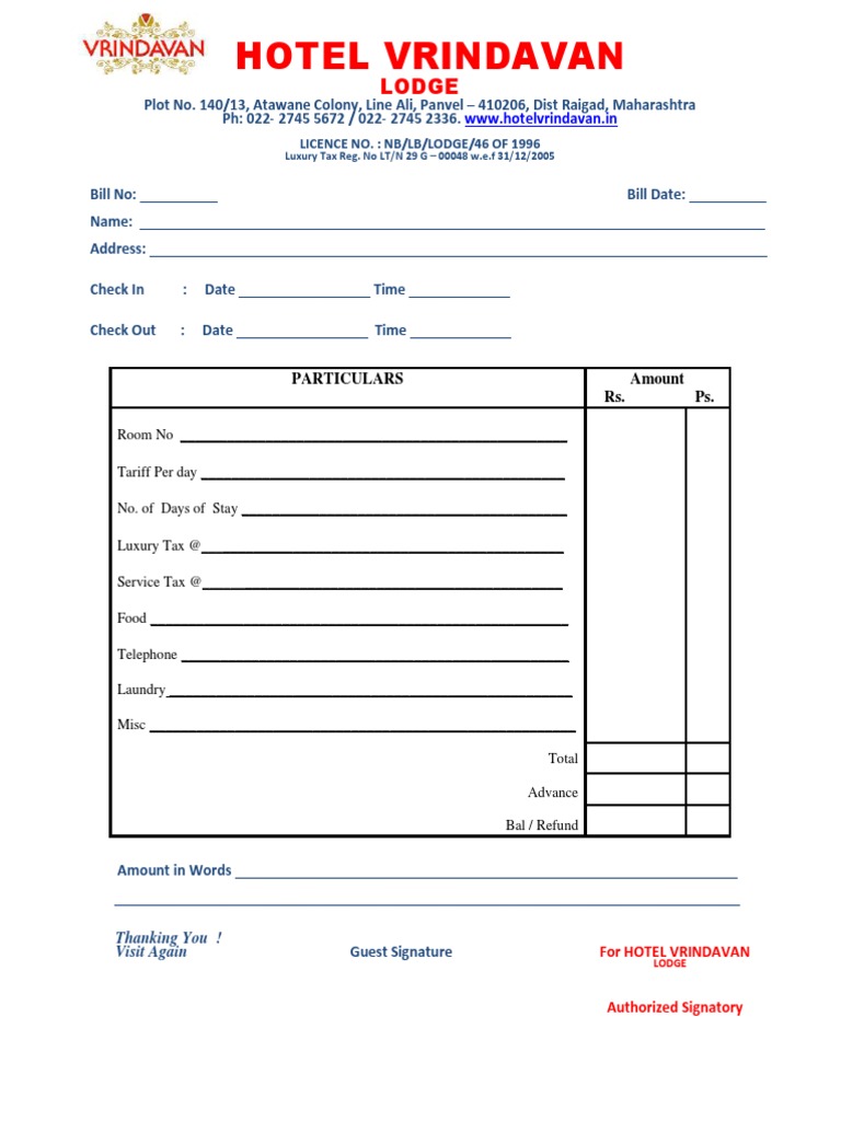 Hotel Bill PDF, 46 OFF