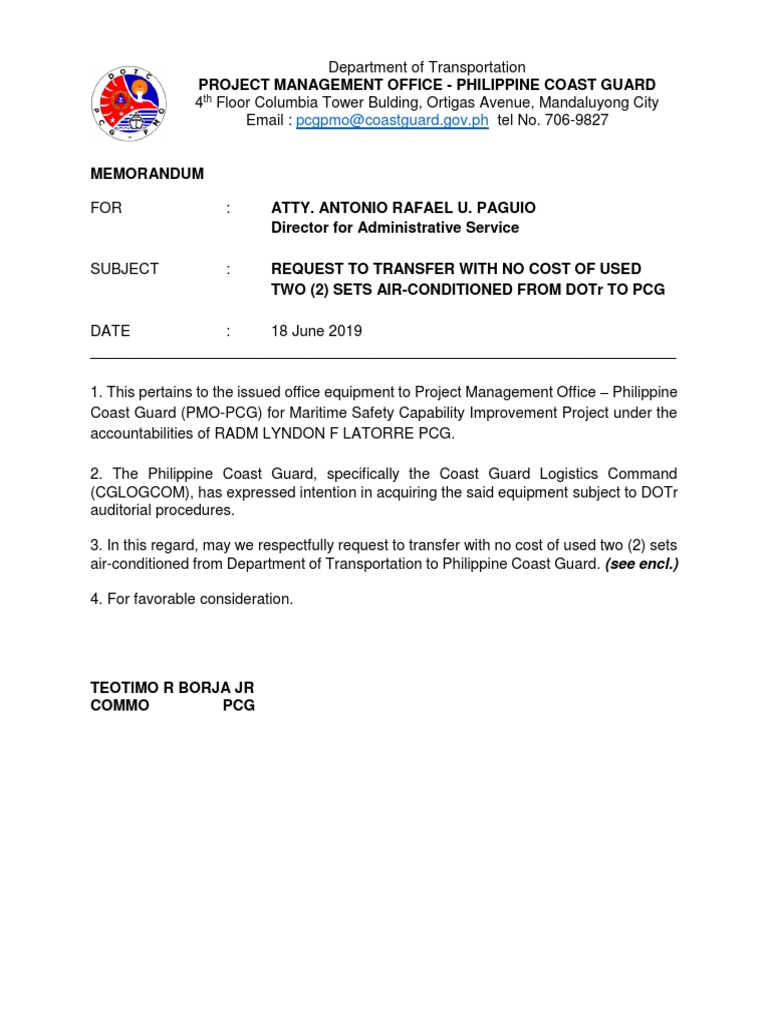 Request Transfer of Aircon PDF