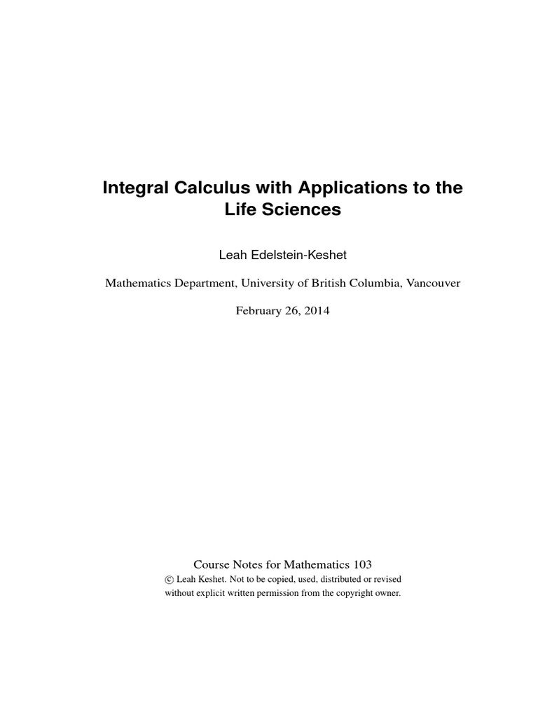 Integral Calculus With Applications To The Life Sciences PDF | PDF ...