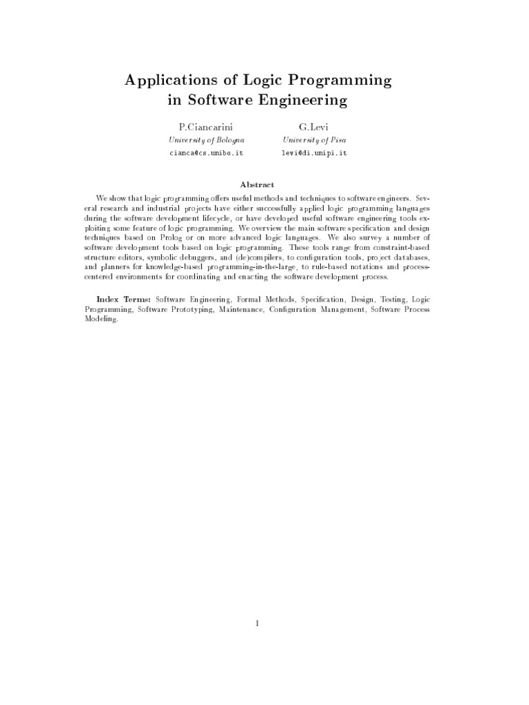 Applications of Logic Programming in Software Engineering: Cianca@cs ...