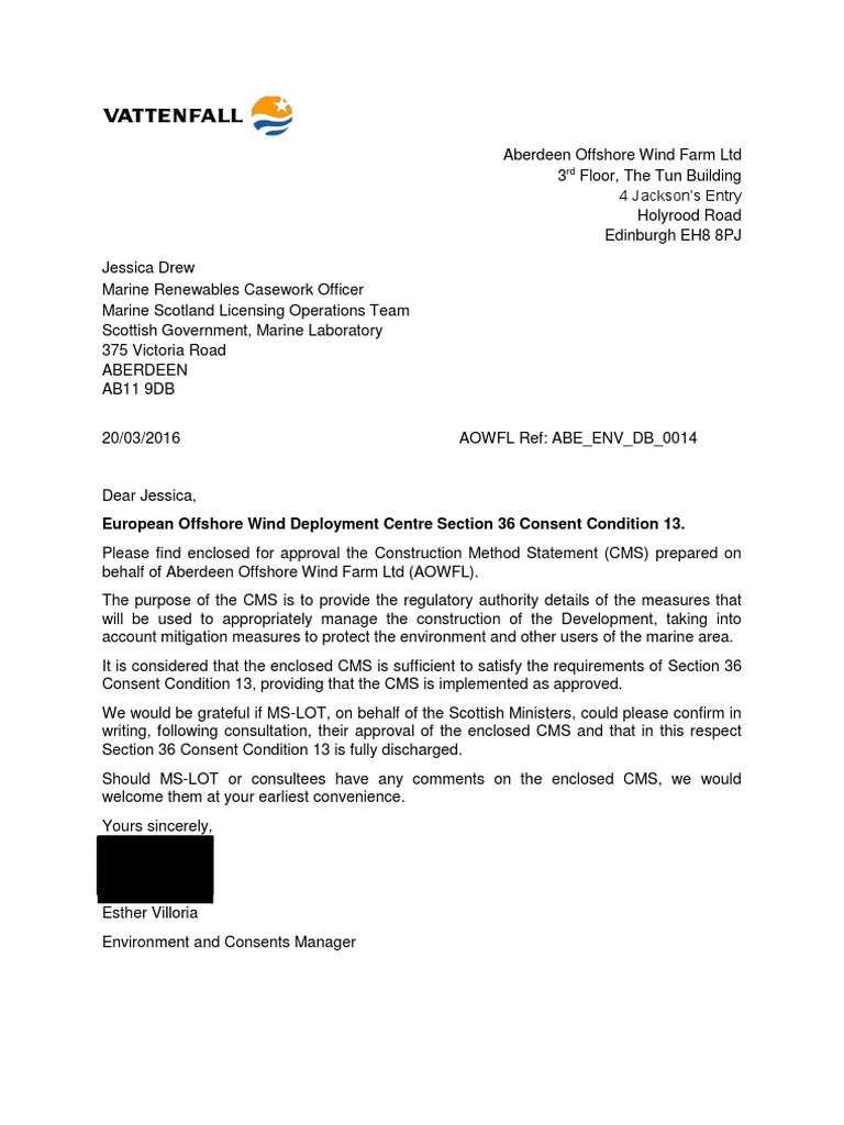 European Offshore Wind Deployment Centre Section 36 Consent Condition ...