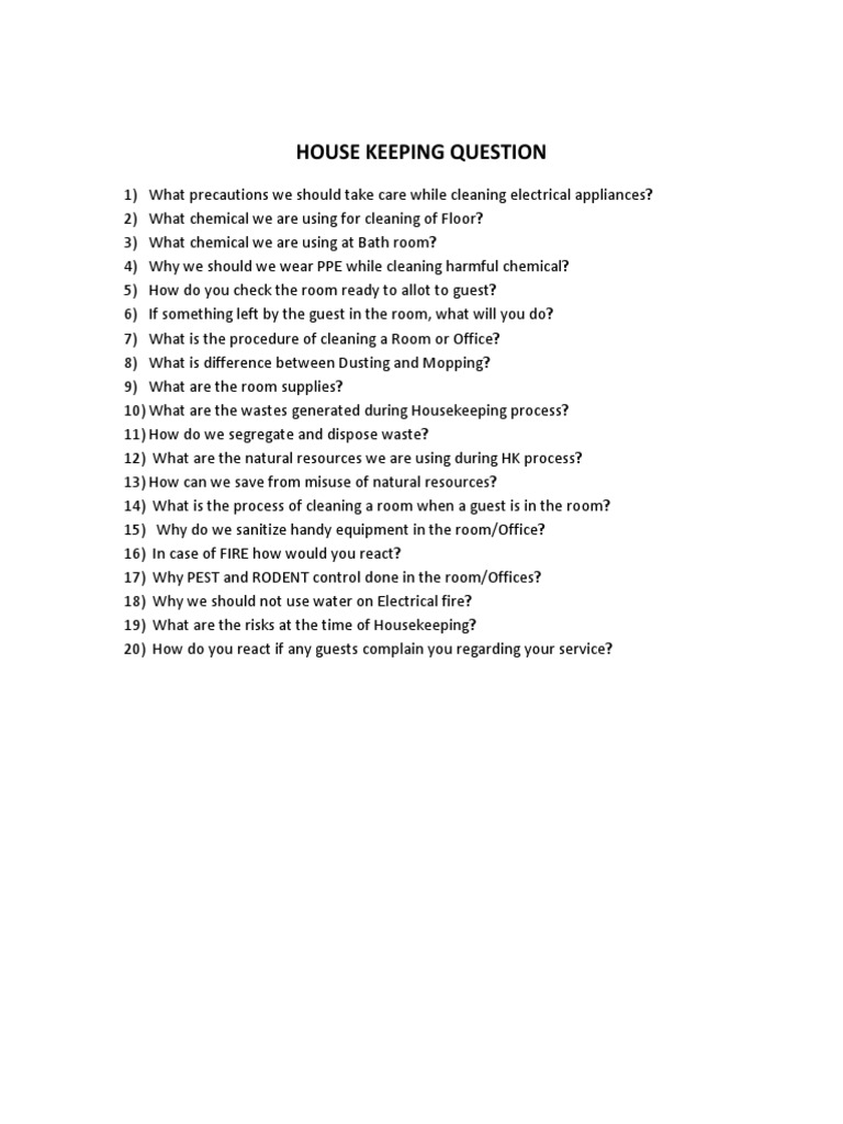 House Keeping Question | PDF