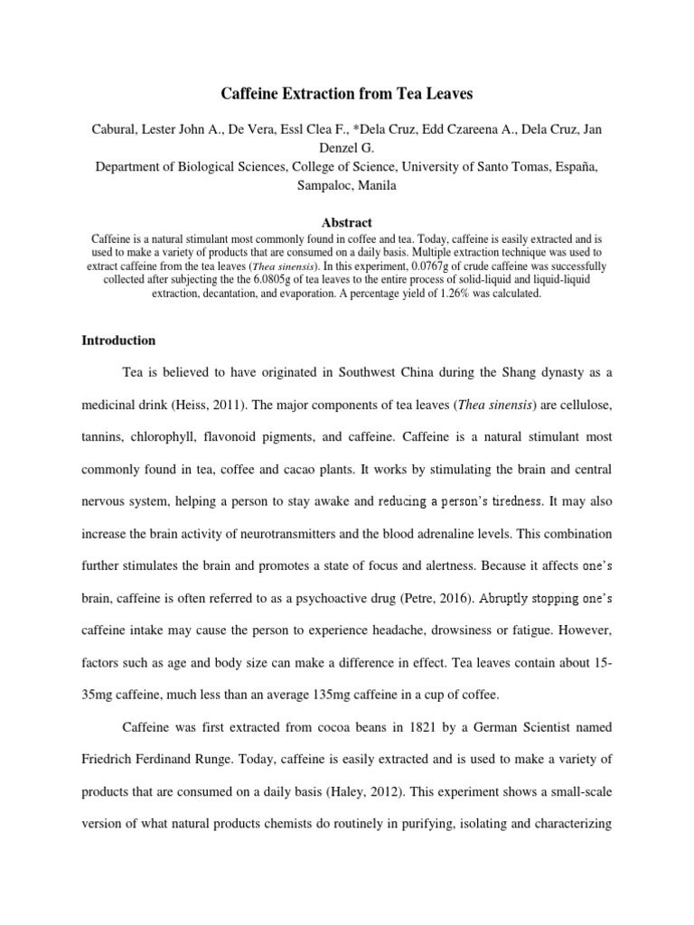 Caffeine Extraction from Tea Leaves Study | PDF | Caffeine | Chemistry