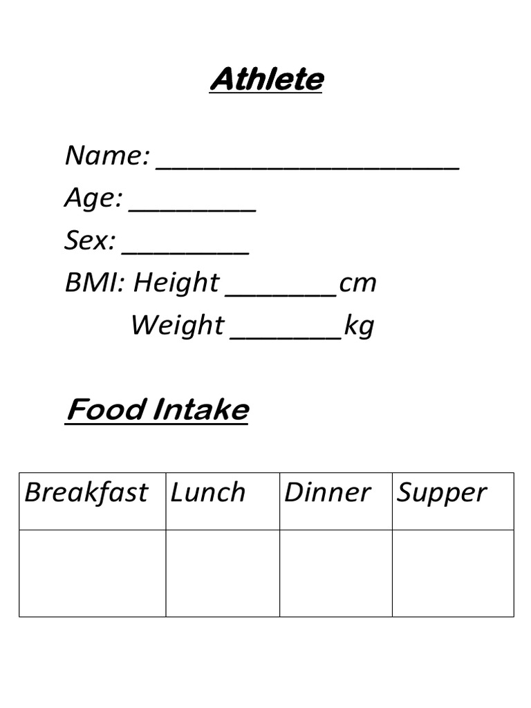 Athlete Food Intake Log Template | PDF | Self-Improvement