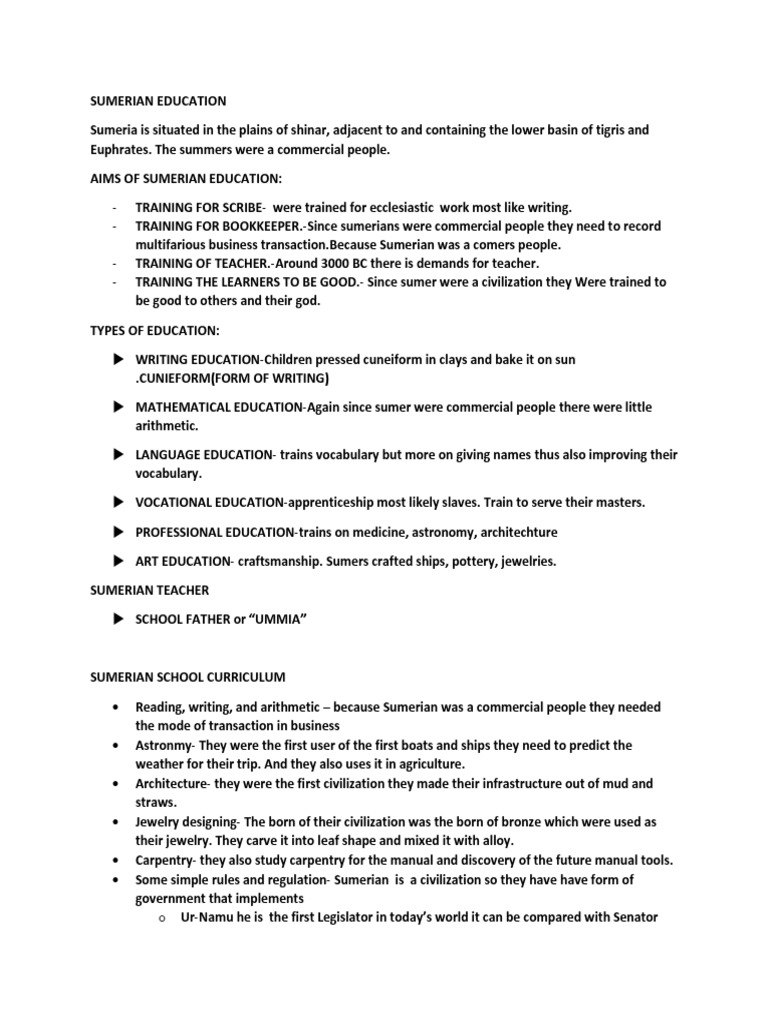 Text of Report On Sumerian Education PDF Cuneiform Sumer