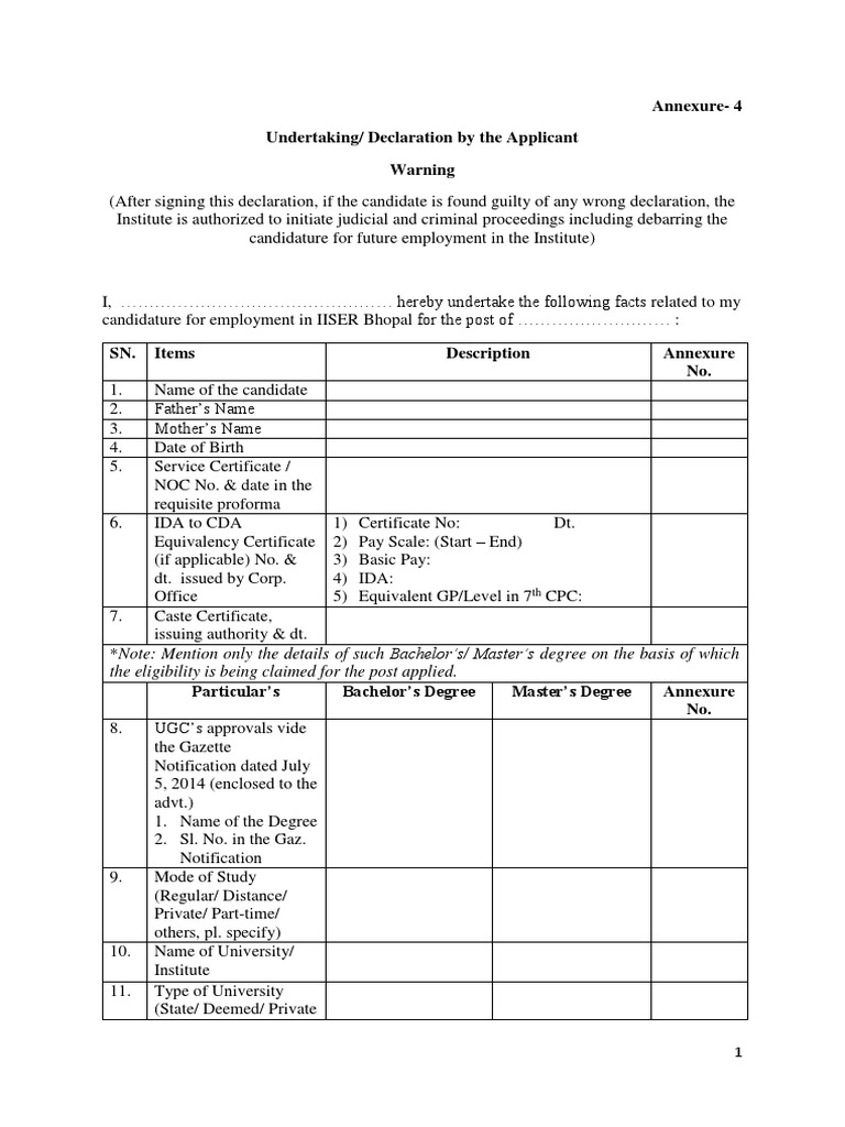 Annexure4 Undertaking/ Declaration by The Applicant Warning PDF