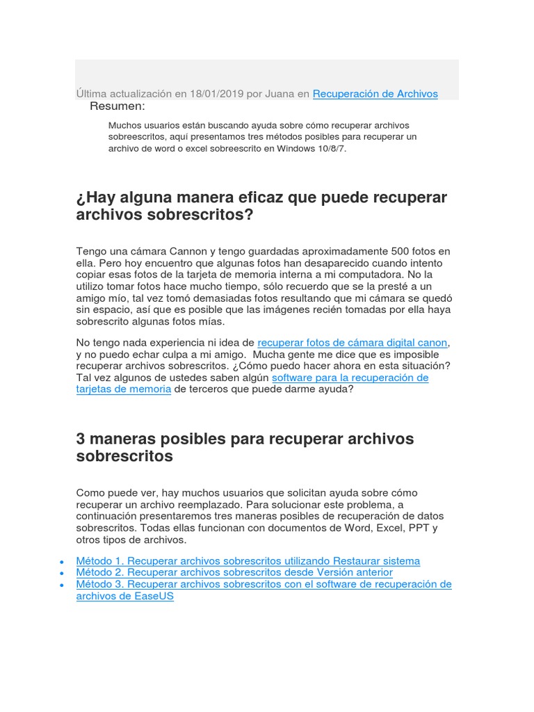 Como Recuperar Un Archivo Word Sobreescrito Esesus para Recuperar Archicvos | PDF | Archivo de computadora | Point and  Click