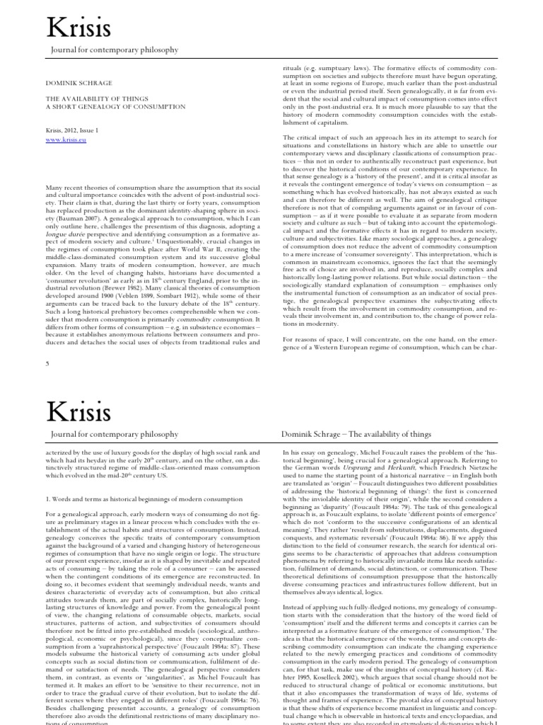 Krisis Journal For Contemporary Philosophy PDF Consumerism Concept