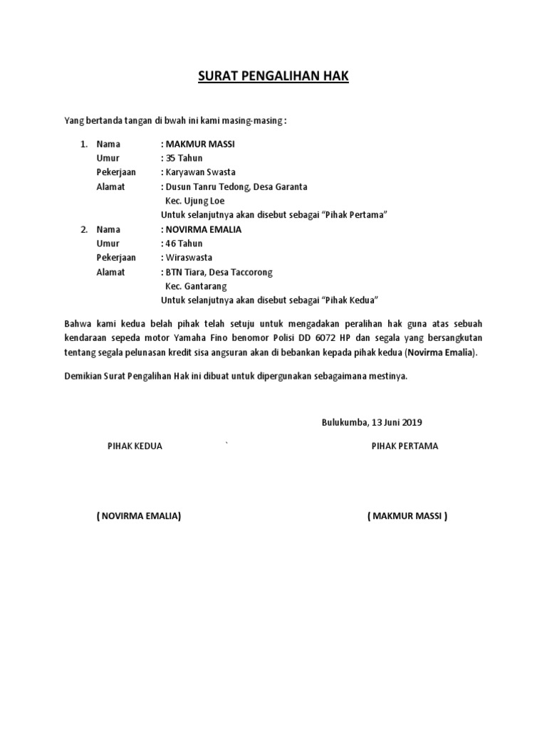 Surat Pengalihan Hak