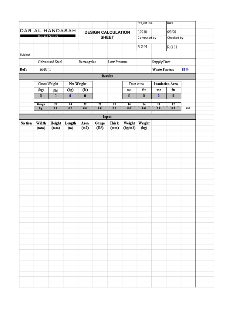 Duct Weight (Dar EL Handasa)1 Sheet Metal Duct (Flow)