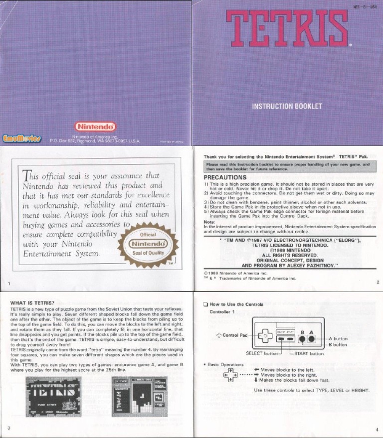 Tetris (Nintendo) - NES - Manual | PDF