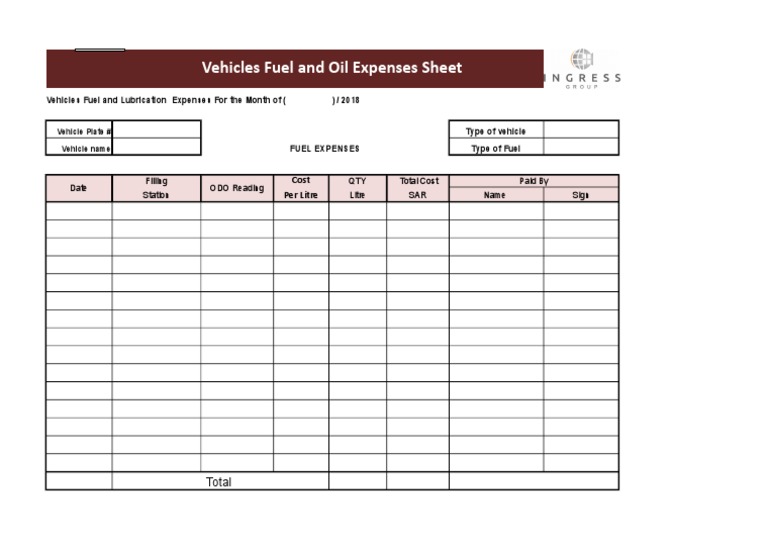 Monthly Vehicle Fuel Expenses Tracker | PDF
