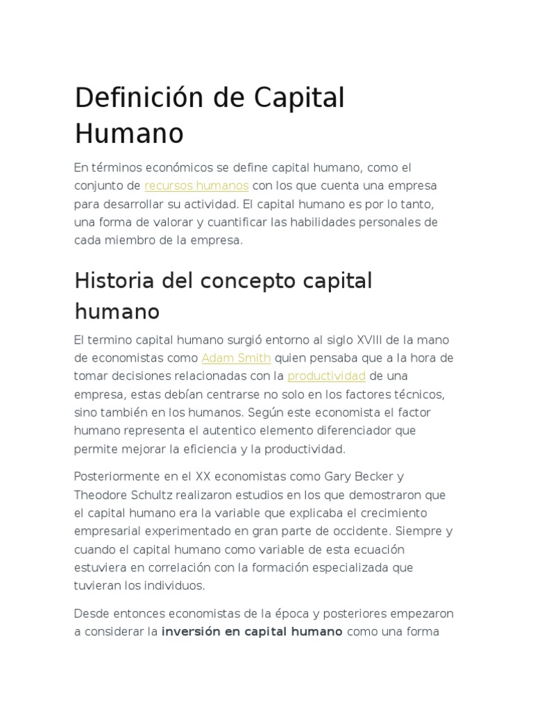 Definición de Capital Humano | PDF | Capital humano | Capital (economía)