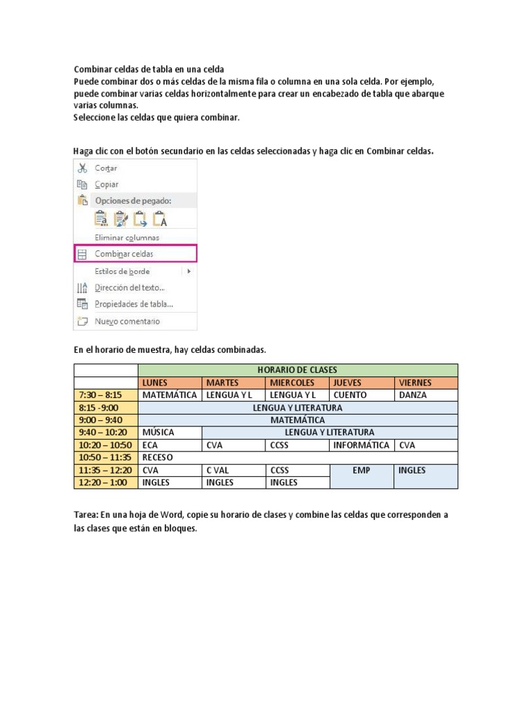 Combinar Celdas de Tabla en Una Celda PDF