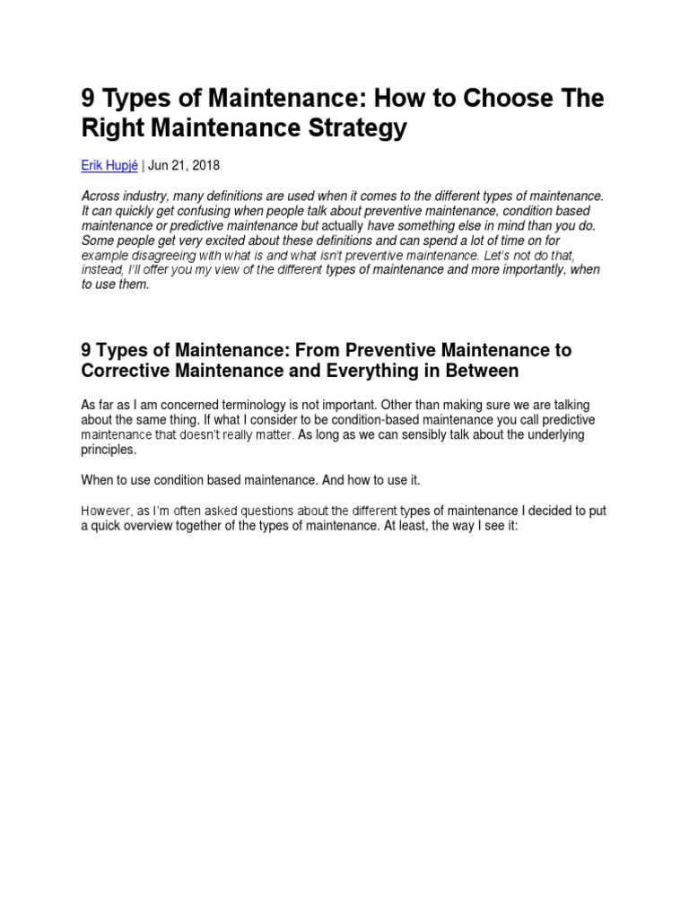 9 Types Of Maintenance How To Choose The Right Maintenance Strategy