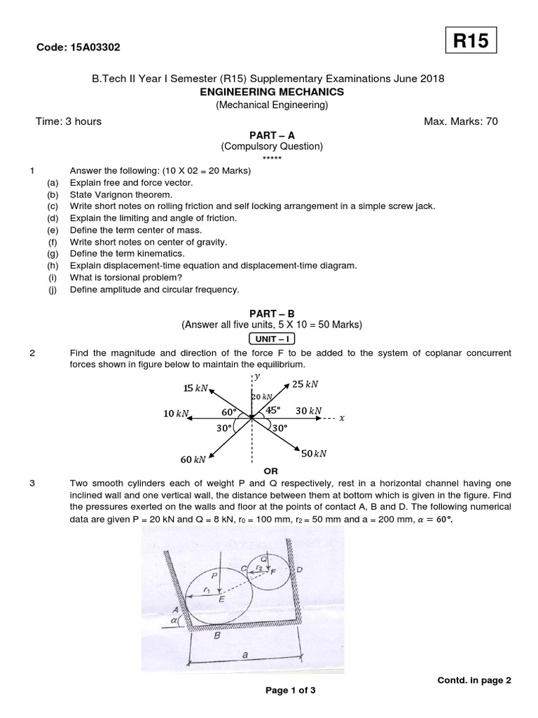Engineering Mechanics Exam Paper R15 | PDF | Force | Oscillation