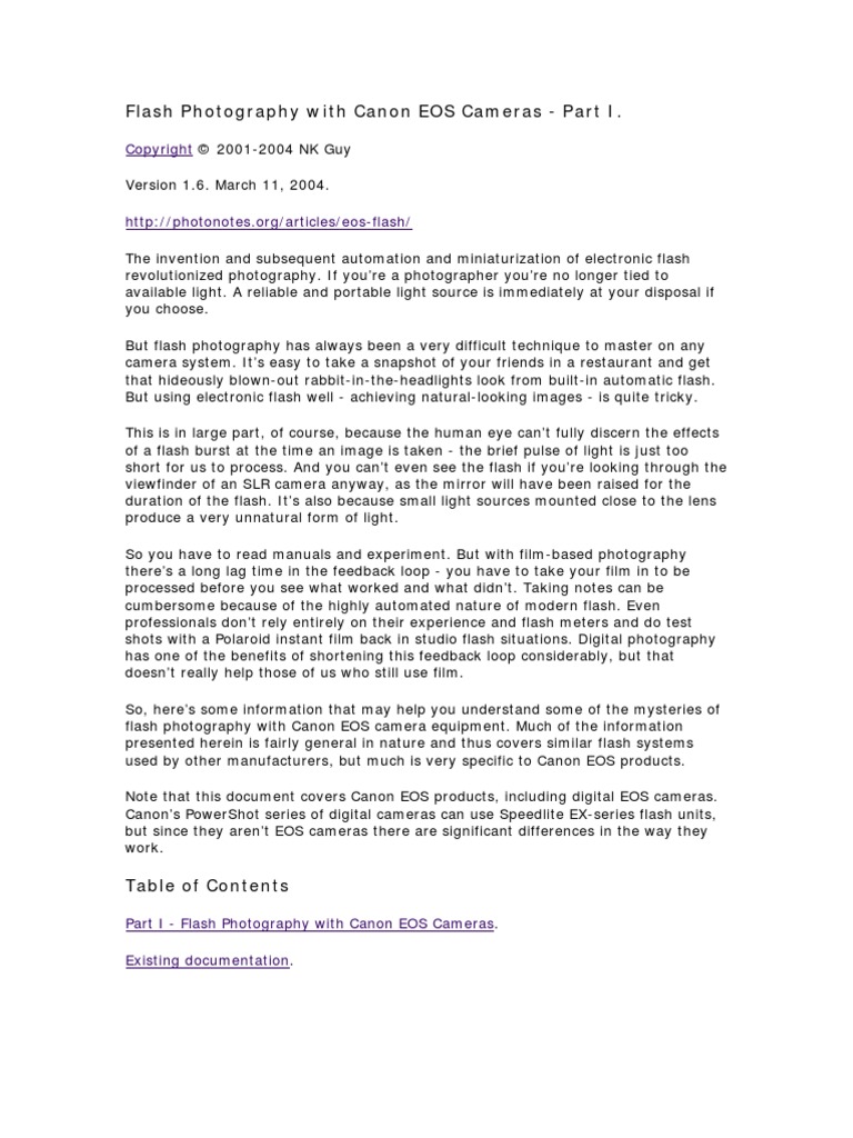 Flash Photography With Canon EOS Cameras Part I PDF Flash