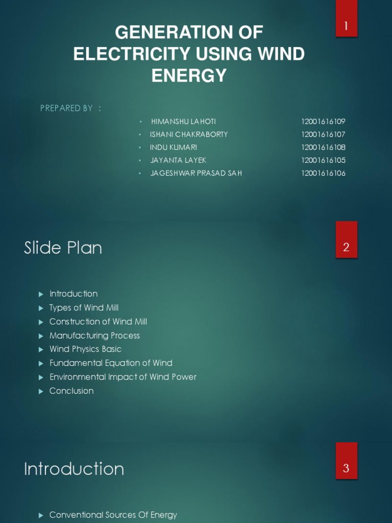 Generation of Electricity Using Wind Energy Working PDF