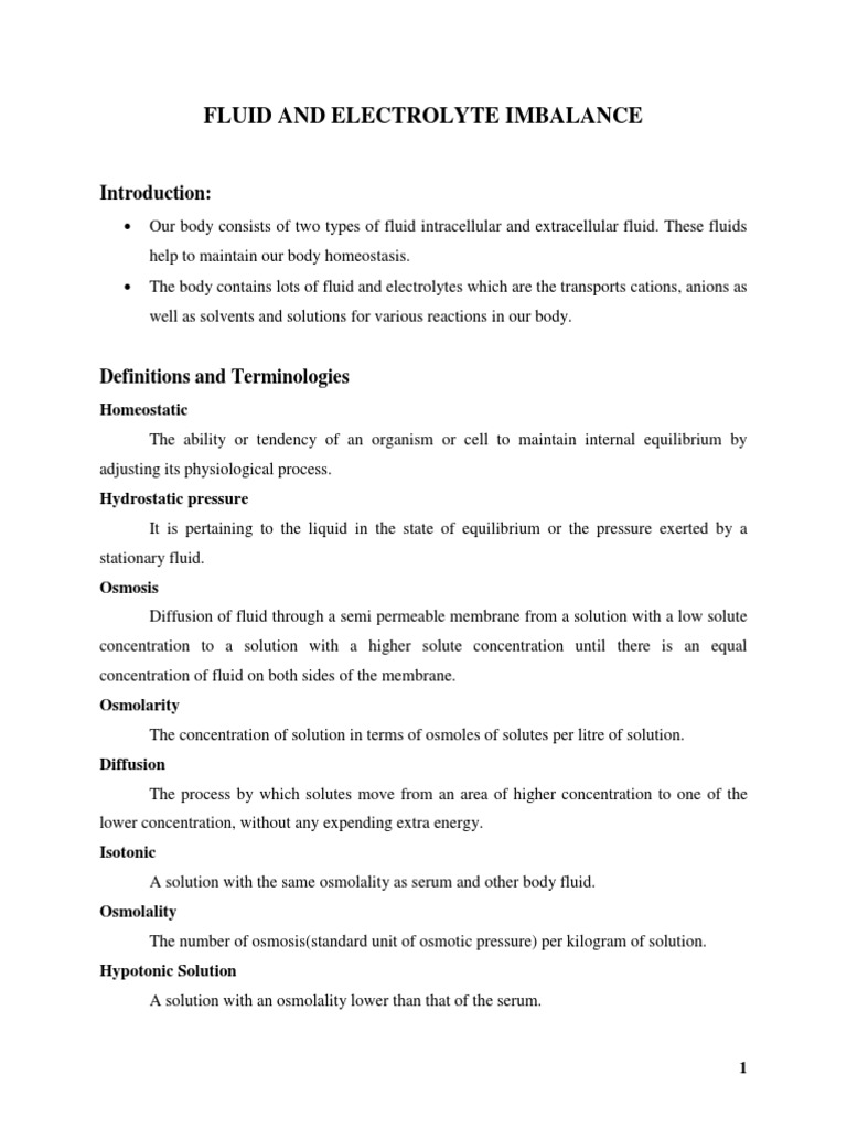 Fluid and Electrolyte Imbalance PDF Electrolyte Osmosis