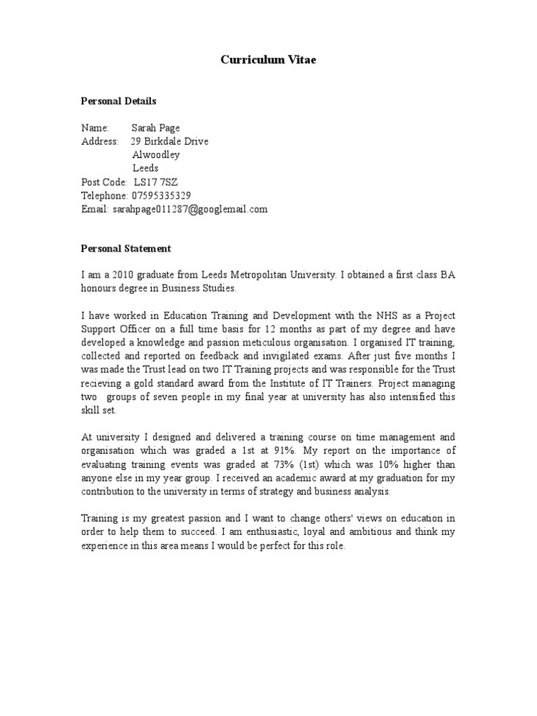 Curriculum Vitae: Personal Details | PDF | Behavior Modification ...