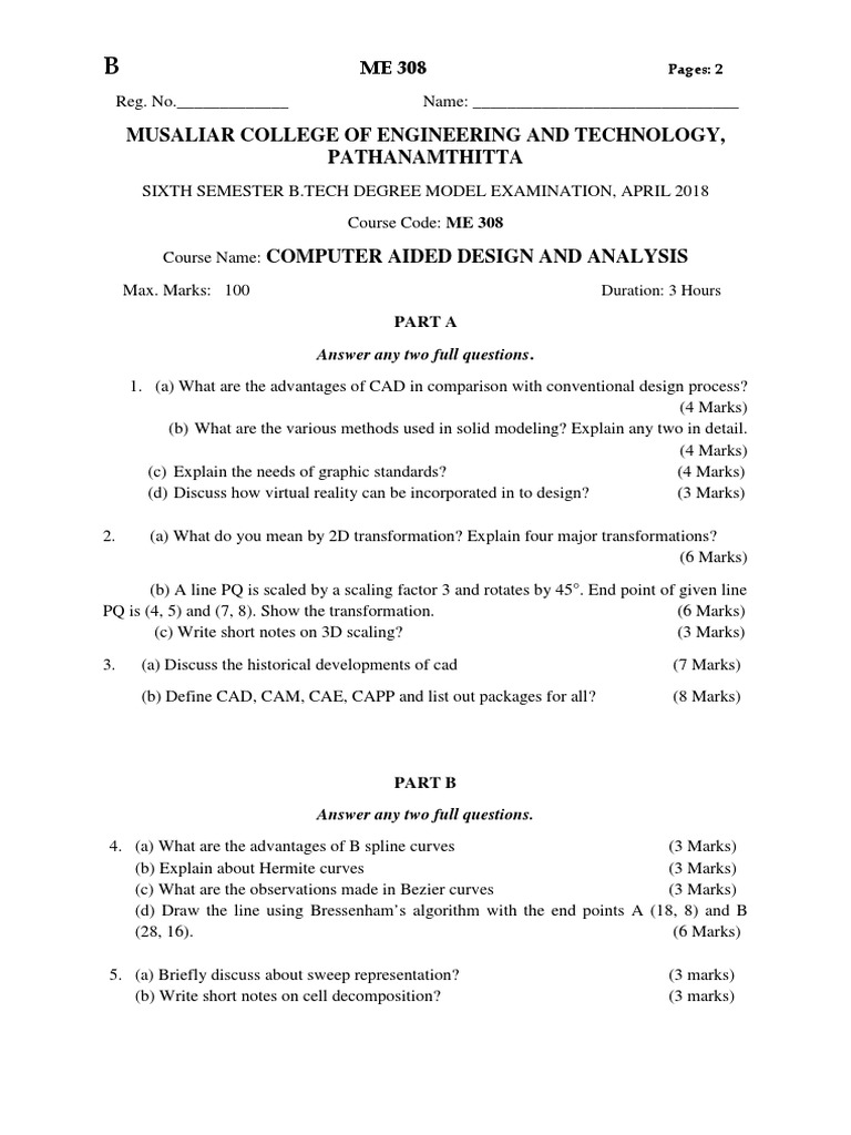 CAD and Analysis Exam Questions 2018 | PDF | Computer Aided Design ...