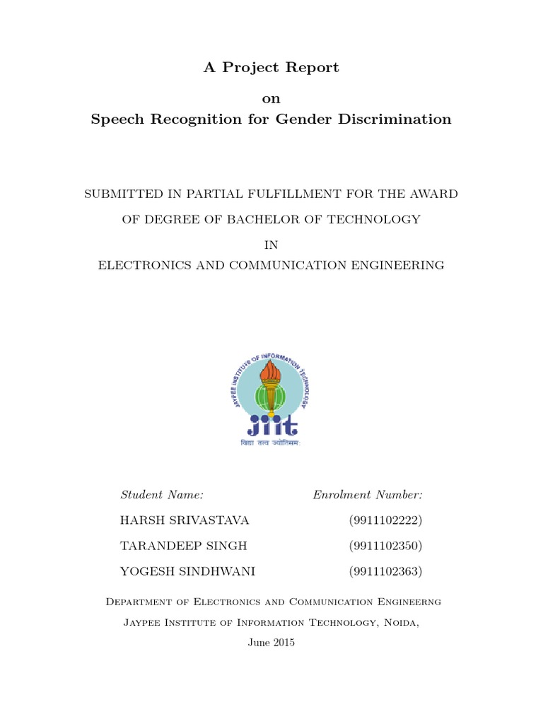 A Project Report On Speech Recognition For Gender Discrimination | PDF ...