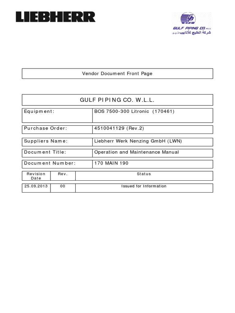 190 MAIN Operation & Maintenance Manual Rev 00 PDF | PDF | Crane ...
