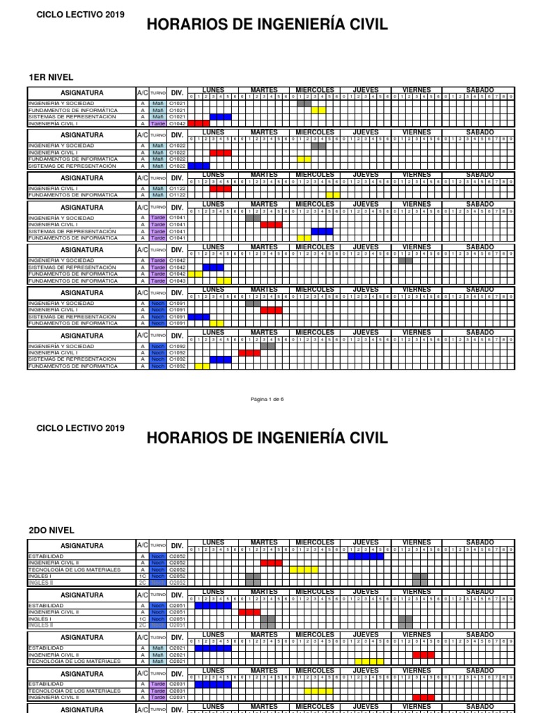 Ing Civil Horarios 2019 1 Ingeniería Ingeniero civil