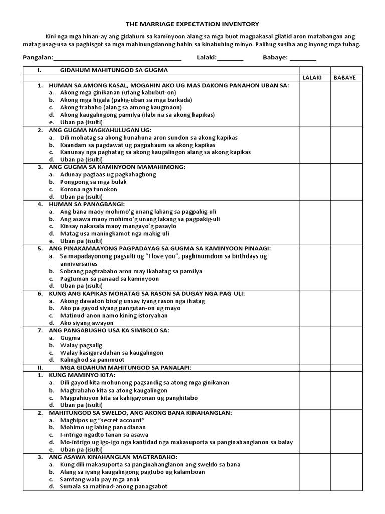 The Marriage Expectation Inventory | PDF