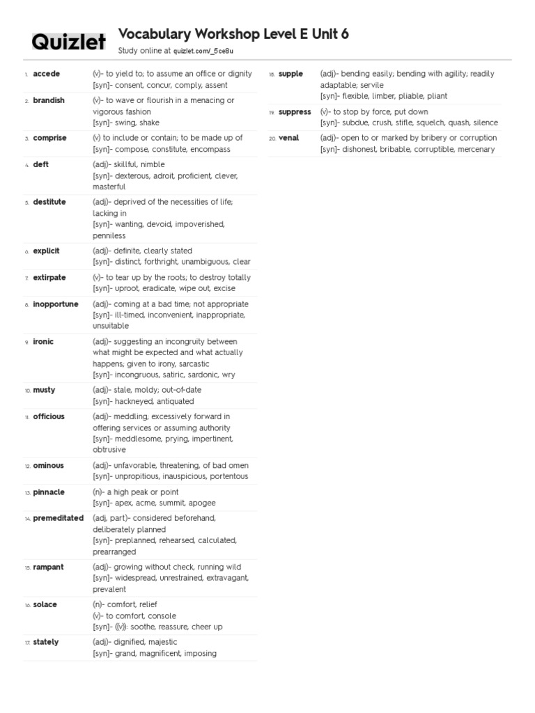 Vocabulary Level E Unit 6 PDF