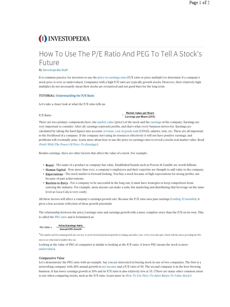How To Use The PE Ratio and PEG To Tell A Stock PDF Peg Ratio