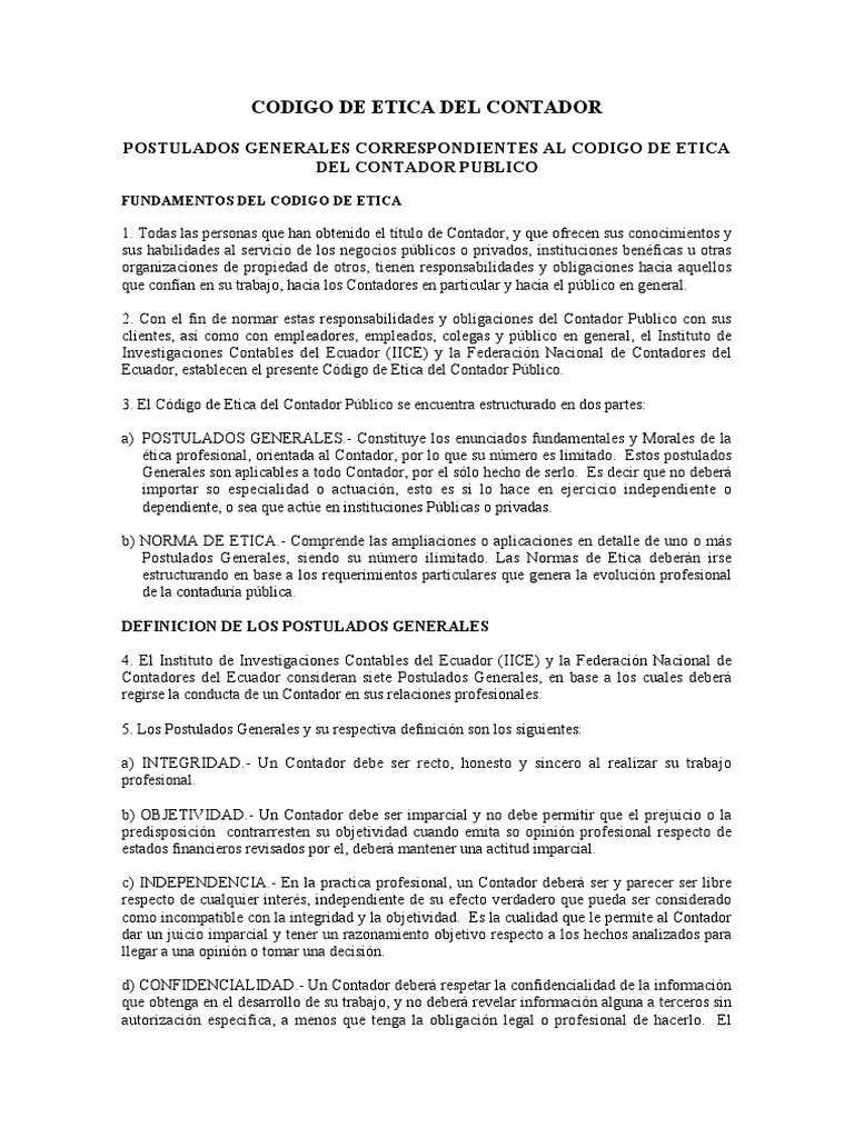 Codigo de Etica Del Contador PDF | PDF