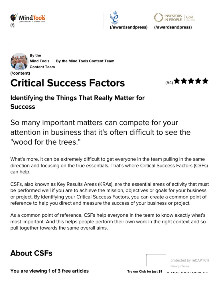 Critical Success Factors | PDF | Cerebrospinal Fluid | Goal