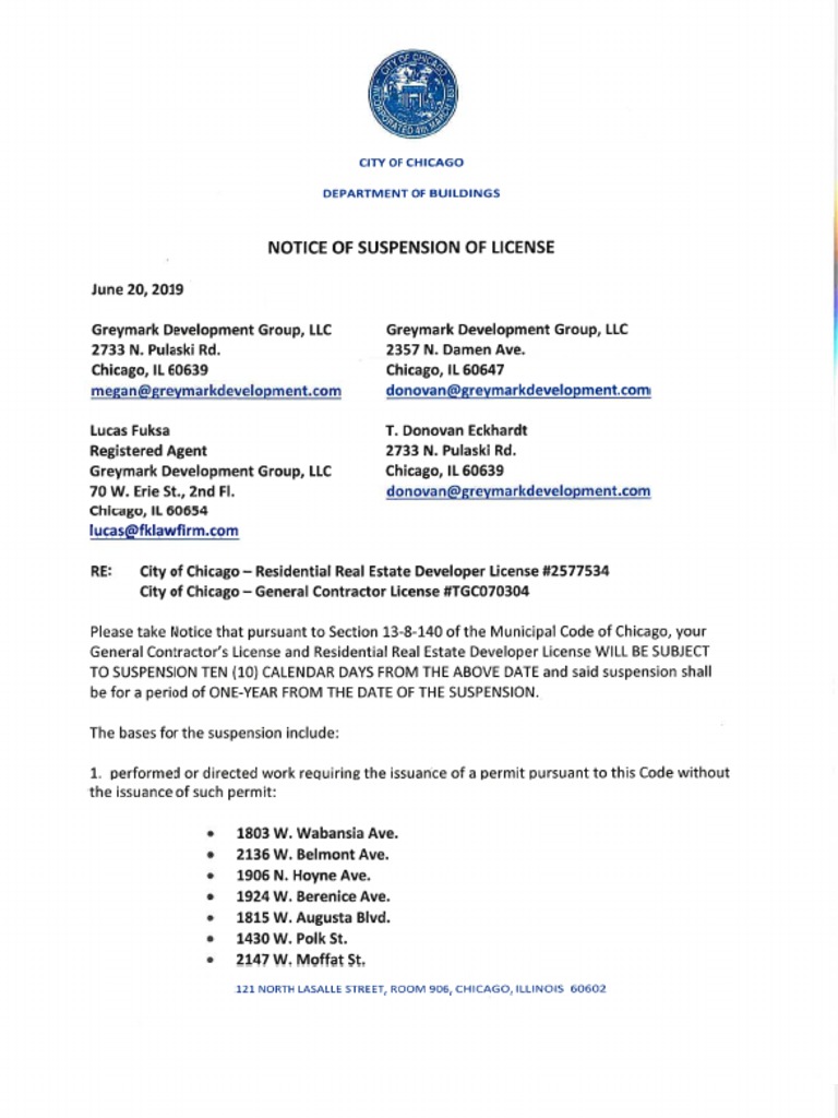 June 20 Suspension of License To Greymark PDF