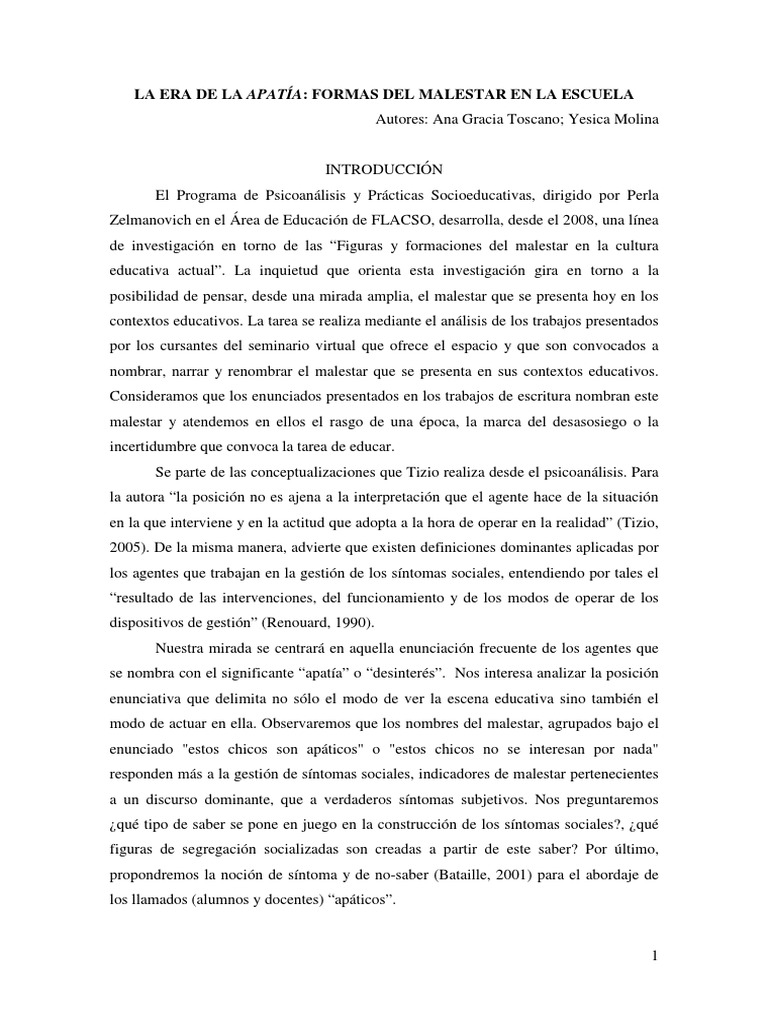 Malestar y Apatía en la Educación Actual | PDF | Subjetividad | Jacques ...