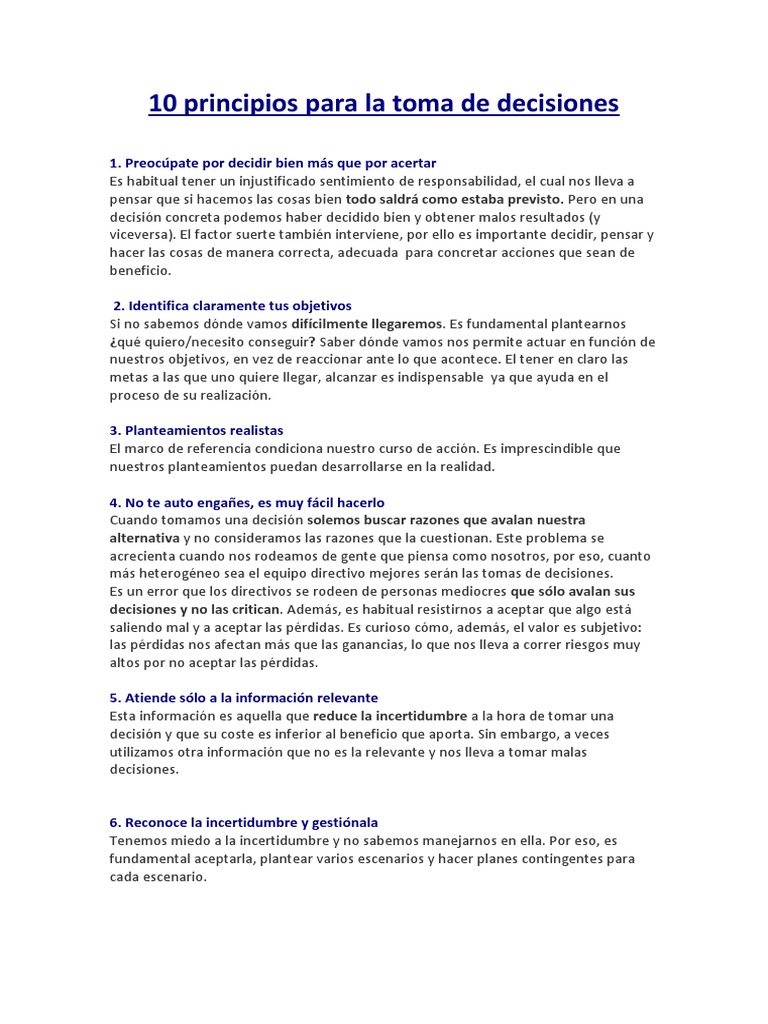 10 Principios para La Toma de Decisiones | PDF | Toma de decisiones ...