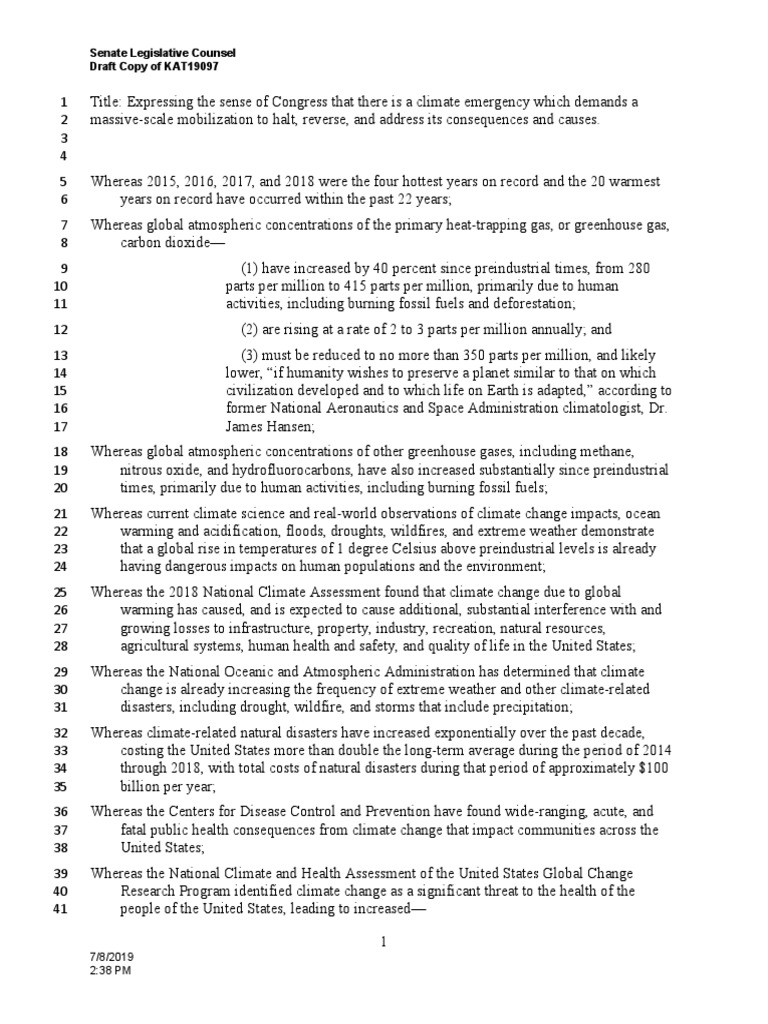 FINAL Climate Emergency Resolution | PDF | Global Warming | Greenhouse Gas