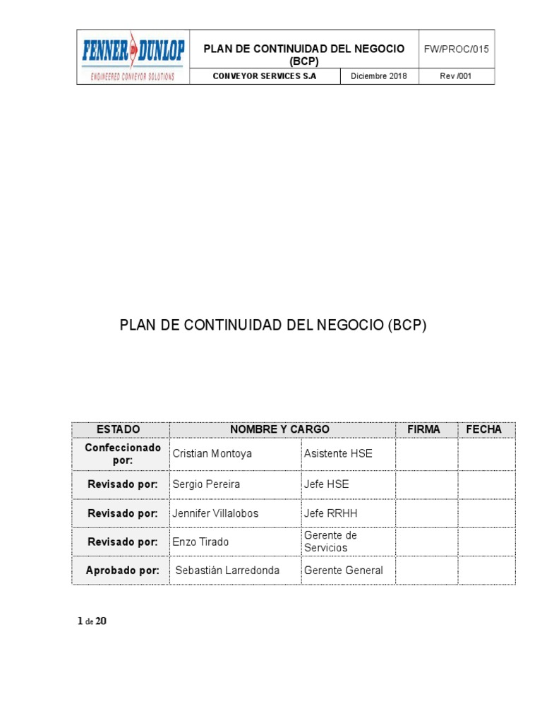 Plan de Continuidad del Negocio BCP | PDF | Logística | Internet