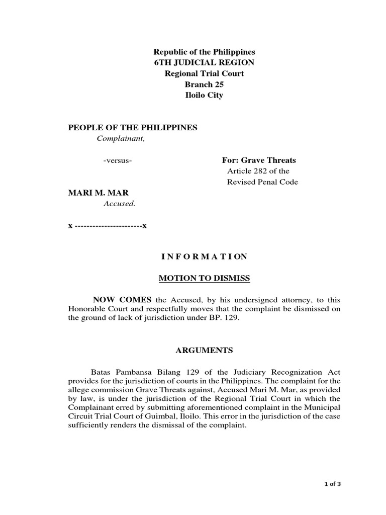 7 Motion-to-Dismiss-Criminal-Case | PDF | Virtue | Social Institutions